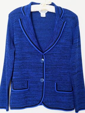 Exclusively MISOOK Knit Jacket Two Button Academic Blazer Large Blue Black Marl